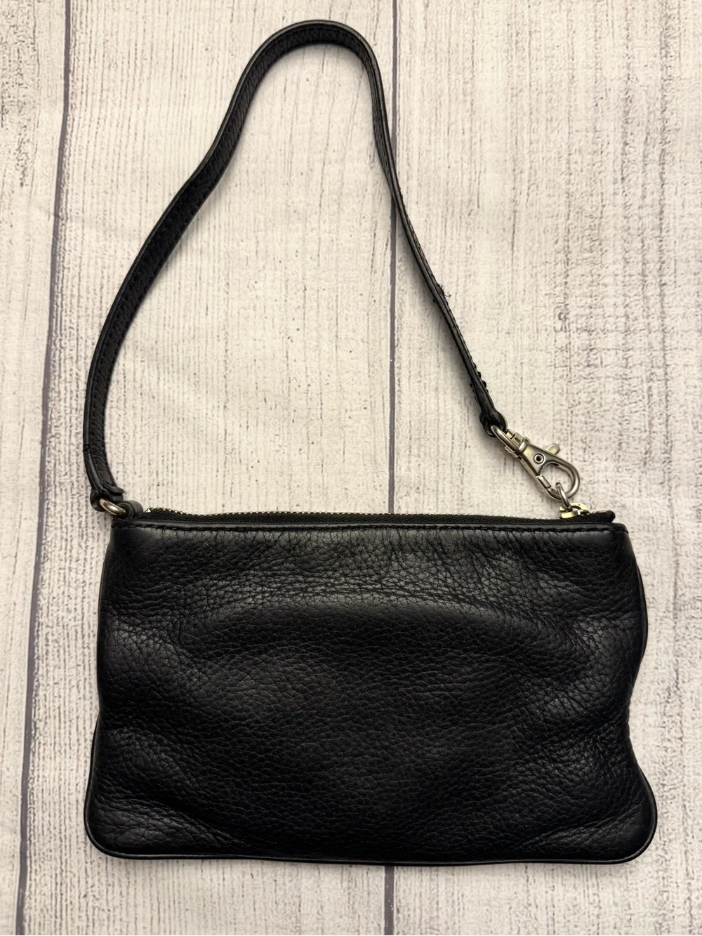 Michael Kors Black Leather Wristlet Clutch Gold Logo Small Purse